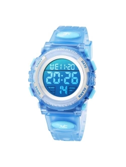 A Alps Kids Watch,Boys Watch for 3-15 Year Old Boys,Digital Sport Outdoor Multifunctional Chronograph LED 50 M Waterproof Alarm Calendar Analog Watch for Children with Si