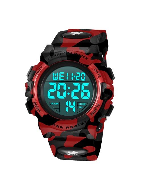 A Alps Kids Watch,Boys Watch for 3-15 Year Old Boys,Digital Sport Outdoor Multifunctional Chronograph LED 50 M Waterproof Alarm Calendar Analog Watch for Children with Si