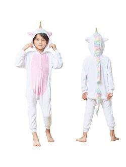 Hqfurs Unicorn Onesie for Kids Animal Pajamas Cosplay Halloween Unisex Costume