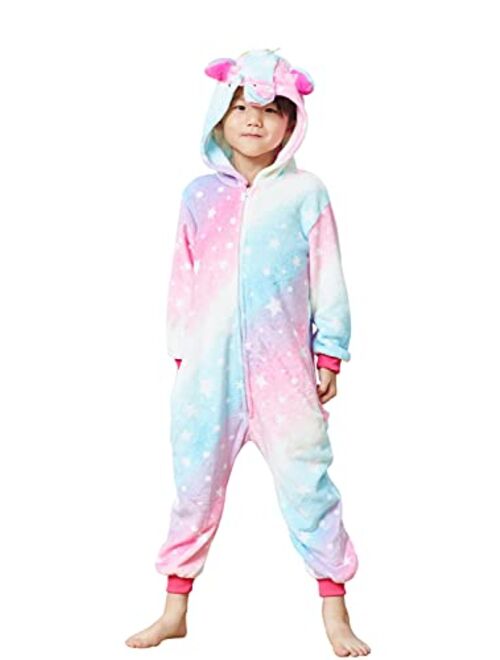 Hqfurs Unicorn Onesie for Kids Animal Pajamas Cosplay Halloween Unisex Costume