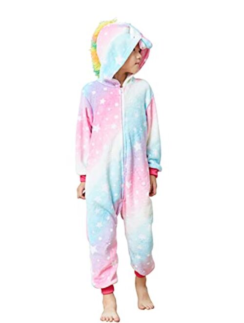 Hqfurs Unicorn Onesie for Kids Animal Pajamas Cosplay Halloween Unisex Costume