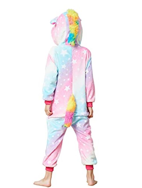 Hqfurs Unicorn Onesie for Kids Animal Pajamas Cosplay Halloween Unisex Costume