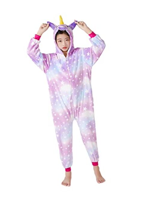 Hqfurs Unicorn Onesie for Kids Animal Pajamas Cosplay Halloween Unisex Costume