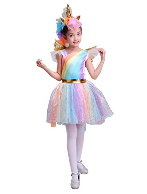 SEASONS DIRECT Halloween Girl's Rainbow Unicorn Costume With Wing and Headband