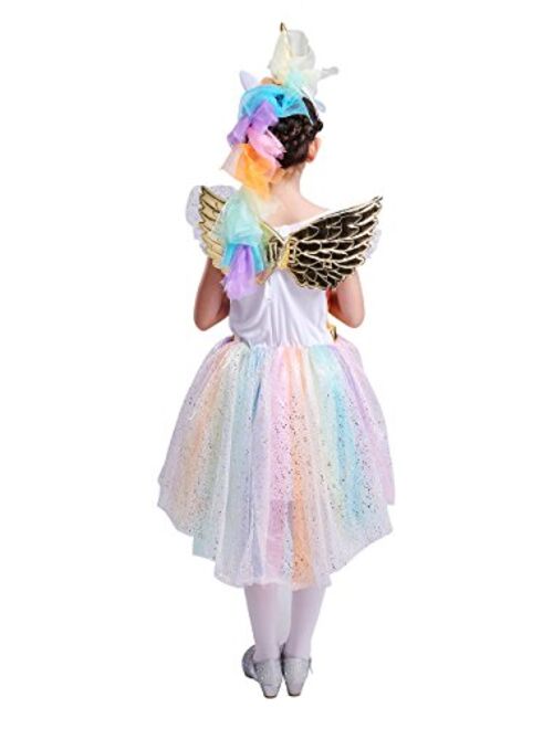 SEASONS DIRECT Halloween Girl's Rainbow Unicorn Costume With Wing and Headband