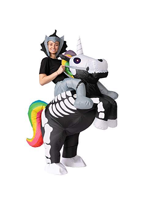 Spooktacular Creations Inflatable Halloween Costume Ride A Skeleton Unicorn Ride On Inflatable Costume - Adult Unisex One Size