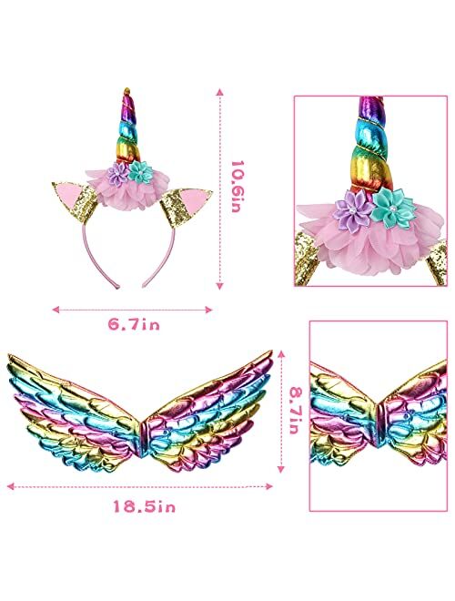 Twister.Ck Princess Unicorn Dress Costume for Little Girls Dress Up Outfit with Unicorn Headband and Rainbow Wings for Birthday Party