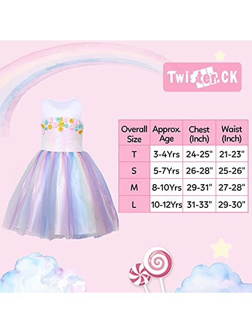 Twister.Ck Princess Unicorn Dress Costume for Little Girls Dress Up Outfit with Unicorn Headband and Rainbow Wings for Birthday Party