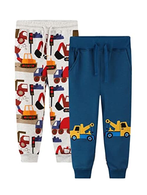 LOKTARC 2 Pack Boys Drawstring Sweatpants Cute Pattern Cotton Sport Jogger Pants