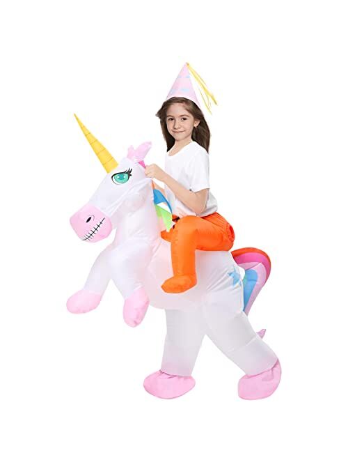 Acekid Inflatable Unicorn Costume for Kids, Riding a Unicorn, Air Blow-up Deluxe Halloween Costume for Boys and Girls, Halloween Party, Cosplay, Dress up