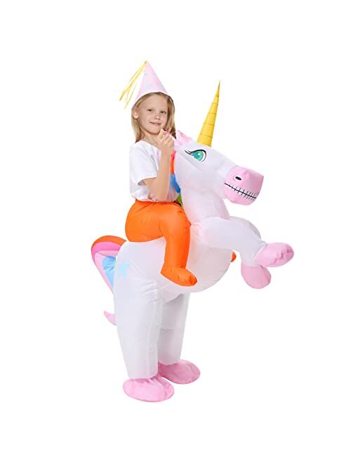 Acekid Inflatable Unicorn Costume for Kids, Riding a Unicorn, Air Blow-up Deluxe Halloween Costume for Boys and Girls, Halloween Party, Cosplay, Dress up