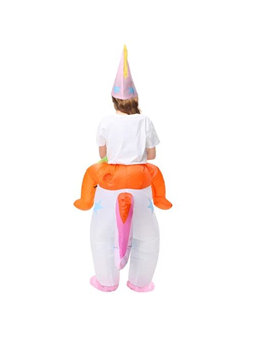 Acekid Inflatable Unicorn Costume for Kids, Riding a Unicorn, Air Blow-up Deluxe Halloween Costume for Boys and Girls, Halloween Party, Cosplay, Dress up