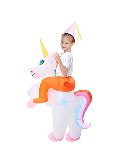 Acekid Inflatable Unicorn Costume for Kids, Riding a Unicorn, Air Blow-up Deluxe Halloween Costume for Boys and Girls, Halloween Party, Cosplay, Dress up