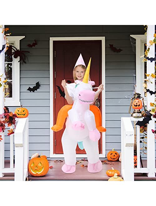 Acekid Inflatable Unicorn Costume for Kids, Riding a Unicorn, Air Blow-up Deluxe Halloween Costume for Boys and Girls, Halloween Party, Cosplay, Dress up