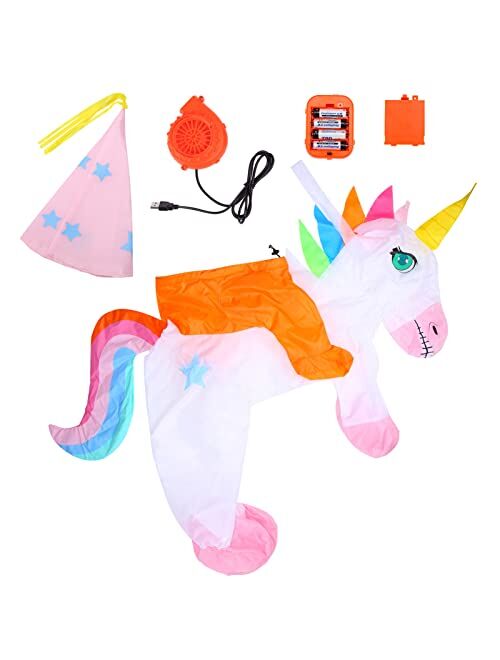 Acekid Inflatable Unicorn Costume for Kids, Riding a Unicorn, Air Blow-up Deluxe Halloween Costume for Boys and Girls, Halloween Party, Cosplay, Dress up