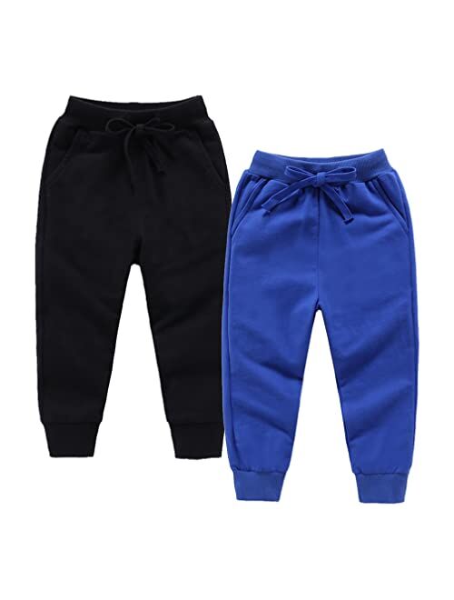 ALALIMINI Toddler Boys' Sweatpants Unisex Kids Cotton Jogger Drawstring Casual Pants 2-Pack