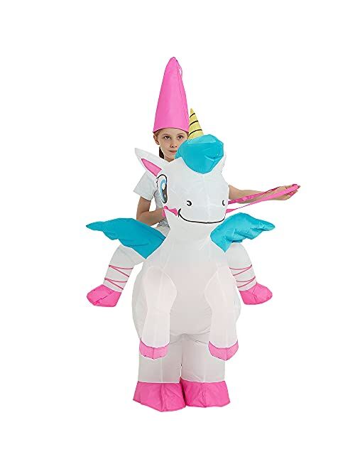 One Casa Inflatable Unicorn Costume Riding On Unicorn Air Blow up Funny Fancy Dress Party Halloween Costume for Kids