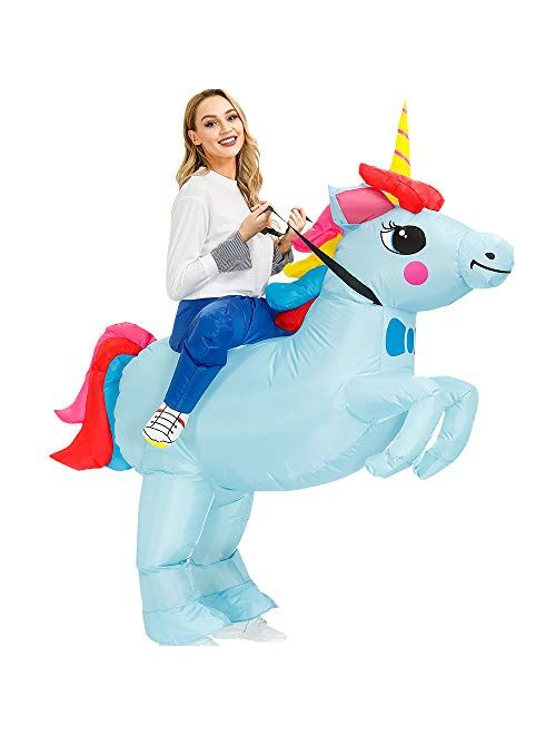 KOOY Inflatable Costume Adult Ride On Unicorn Costume Halloween Costumes for Men Women Blow up Costumes