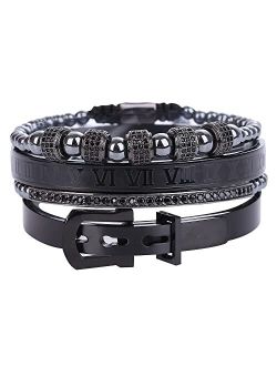 HYHONEY Mens Bracelet Beaded Bracelets Micro Pave Zircon Bracelets for Men Women Bracelets for Men Stainless Steel Cuff Bangle