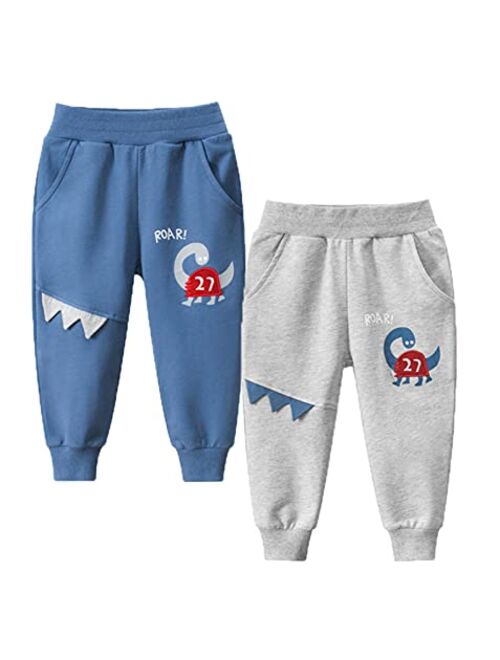 HILEELANG Toddler Boy Sweatpants Kids Sport Jogger Cotton Casual Active Playwear Sweats Pants 2-Pack