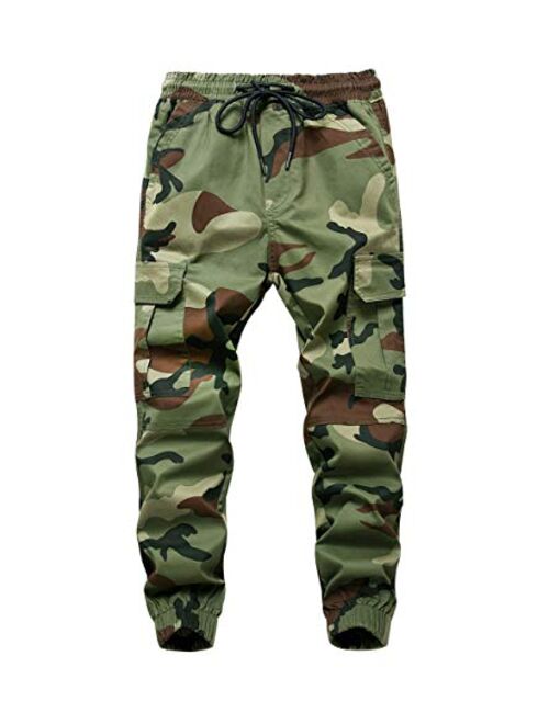 LOKTARC Boys' Pull-On Slim Fit Camo Cargo Jogger Pants