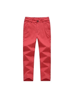 Kid1234 Boys Pants Chino Uniform School Cargo Slim Fit Trousers Adjustable Waist Pants for Boys Size 4-12 Years 6 Colors to Choose