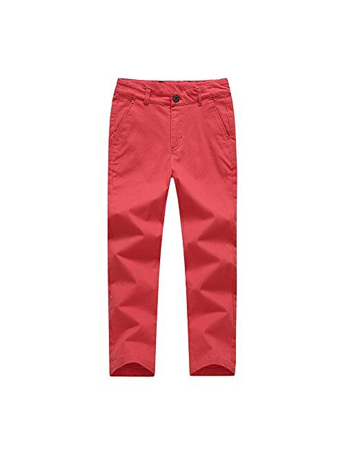 Kid1234 Boys Pants Chino Uniform School Cargo Slim Fit Trousers Adjustable Waist Pants for Boys Size 4-12 Years 6 Colors to Choose