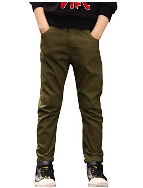 B.Ycr Boys' Elastic Waistband Slim Fit Jogging School Pants for Kids Size 4-16 Flat Waist