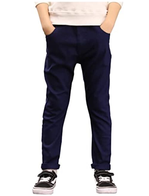 B.Ycr Boys' Elastic Waistband Slim Fit Jogging School Pants for Kids Size 4-16 Flat Waist