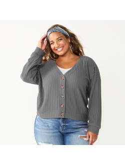 Juniors' Plus Size SO Cropped Button-Front Cardigan