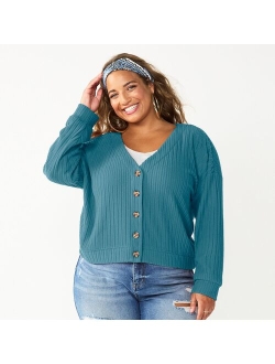 Juniors' Plus Size SO Cropped Button-Front Cardigan