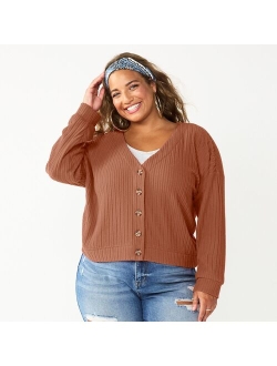 Juniors' Plus Size SO Cropped Button-Front Cardigan