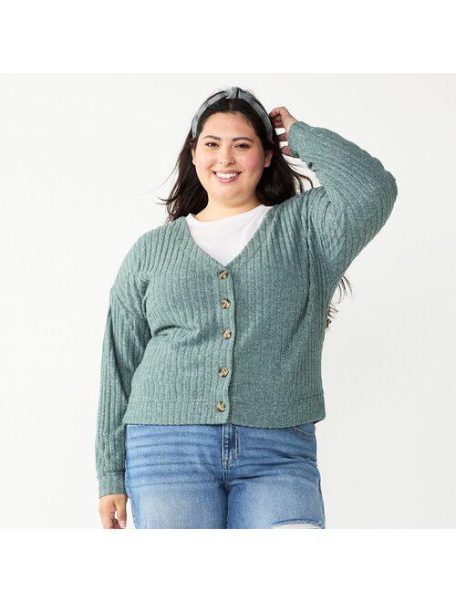 Juniors' Plus Size SO Cropped Button-Front Cardigan