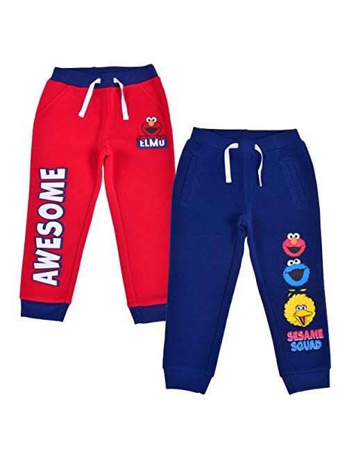 Sesame Street Elmo, Cookie Monster and Big Bird Boys 2 Pack Jogger Pants for Infant and Toddler Red/Navy