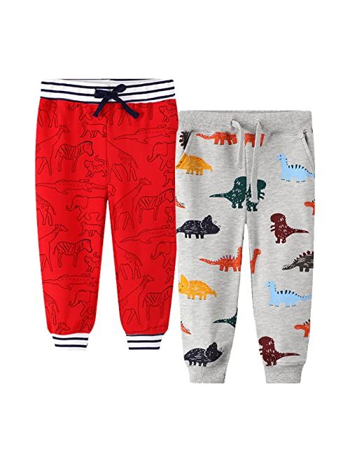 HZXVic Baby Boys Sweatpants Drawstring Elastic Waist Jogger Pants Dinosaur Cars for Kids Jogger