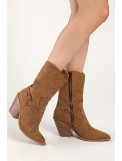 Hanxy Cream Suede Pointed-Toe Mid-Calf Boots