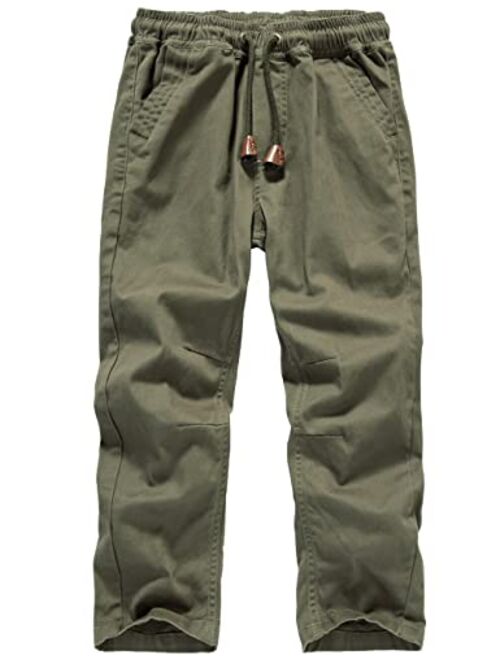 WIYOSHY Boys' Solid Color Drawstring Elastic Waist Chino Pants