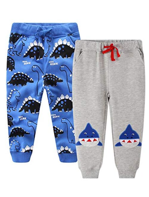 Coralup Toddler Boys 2-Pack Drawstring Elastic Jogger Sweatpants Athletic Pants(2-8 Years)