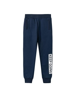 UNACOO Boys Casual Soft French Terry Cotton Pull-on Jogger Pants with 2-Pocket