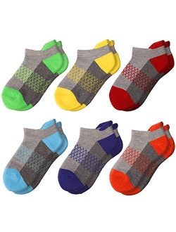 Comfoex Boys Socks 6 Pairs Ankle Athletic Sock Half Cushioned Low Cut Socks For Little Big Kids