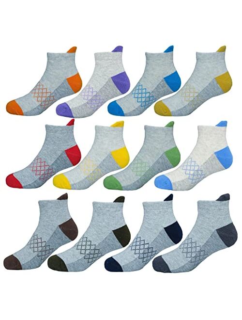 Hzcojulo Kids Toddler Half Cushion Low Cut Athletic Ankle Cotton Socks for Boys Girls Size Age 1-15 Years -12 Pairs