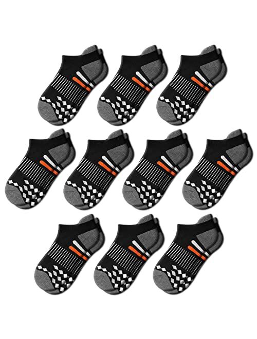 Comfoex 10 Pairs Boys Socks Ankle Athletic Socks For Big Little Kids Cotton Half Cushioned Socks