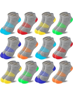 Tsmollyu Boy Socks 12 Pairs Ankle Athletic Cotton Socks Half Cushioned Low Cut Socks For Little Big Kids Age 3-10