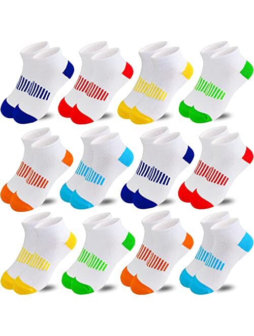 Tsmollyu Boy Socks 12 Pairs Ankle Athletic Cotton Socks Half Cushioned Low Cut Socks For Little Big Kids Age 3-10