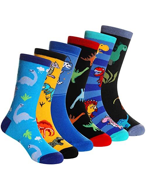 DoSmart Kids Boy Socks Cartoon Cotton Novelty Funny Child Sport School Daily Seamless Crew Socks for Teenage Boys 6 Pairs