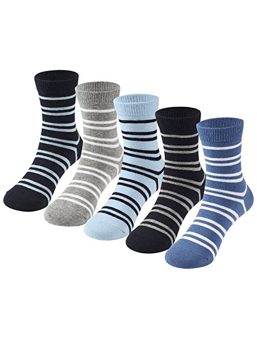 COTTON DAY Kids Boys Girls Crew Dress Socks Blue Grey Colorful Stripes Design