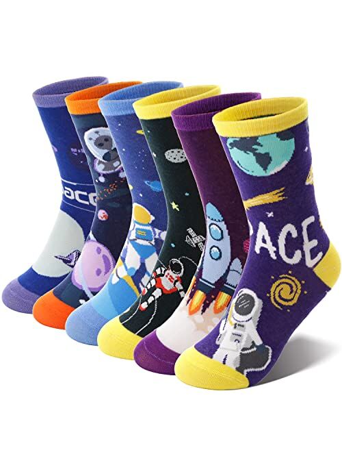 Welwoos 6PairsBoysKidsSocksCrazyFunNoveltyFunnyCottonCrewChildrenTeenageBoysSocks