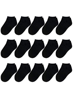 BOOPH 15 Pcs Kids Socks for Boys Girls Half Cushion Low Cut Athletic Ankle Socks