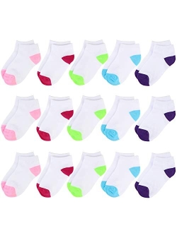 BOOPH 15 Pcs Kids Socks for Boys Girls Half Cushion Low Cut Athletic Ankle Socks