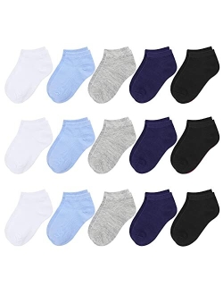 BOOPH 15 Pcs Kids Socks for Boys Girls Half Cushion Low Cut Athletic Ankle Socks